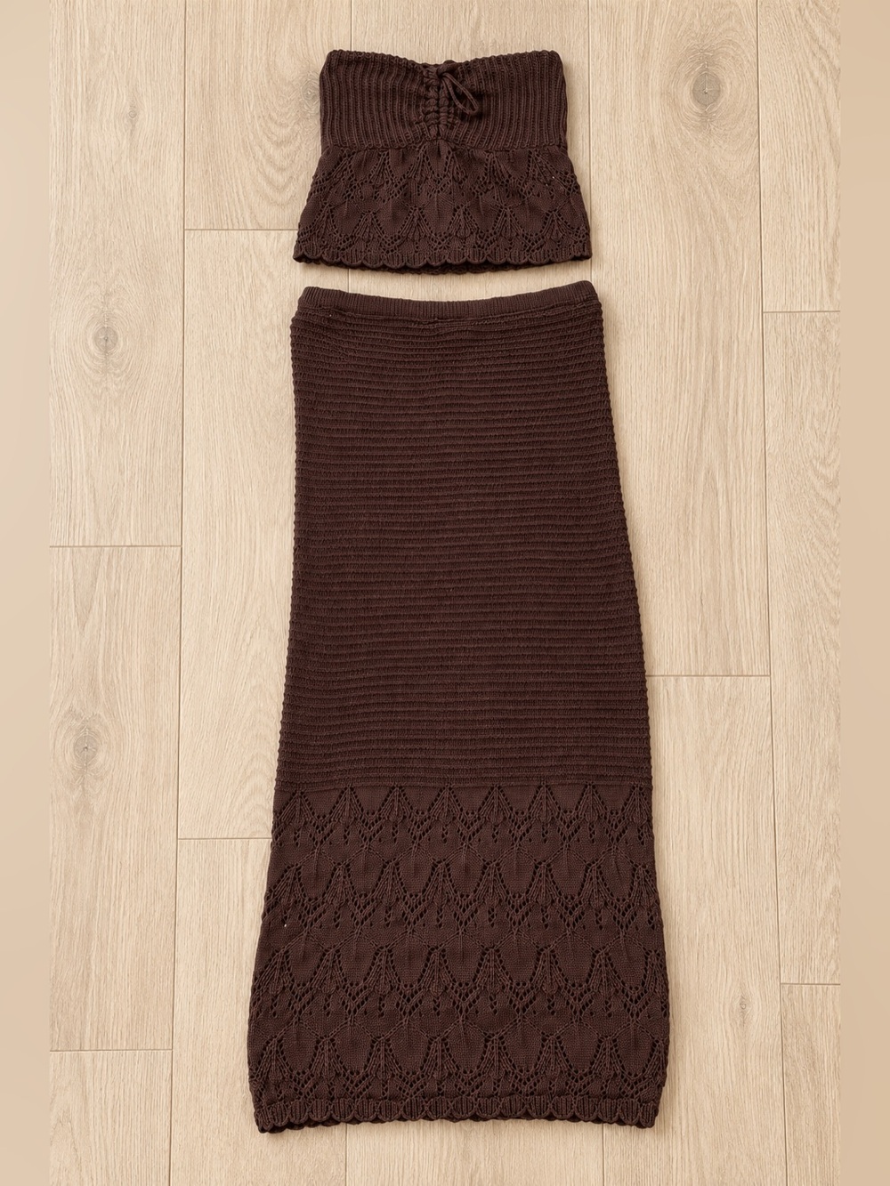 Tube top with skirt Brown Knit Sweater set